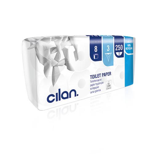 Cilan Toilettenpapier Tissue C31, Blue Line, 3-lagig, Hochweiß, 8x250 Blatt, 72 Rollen