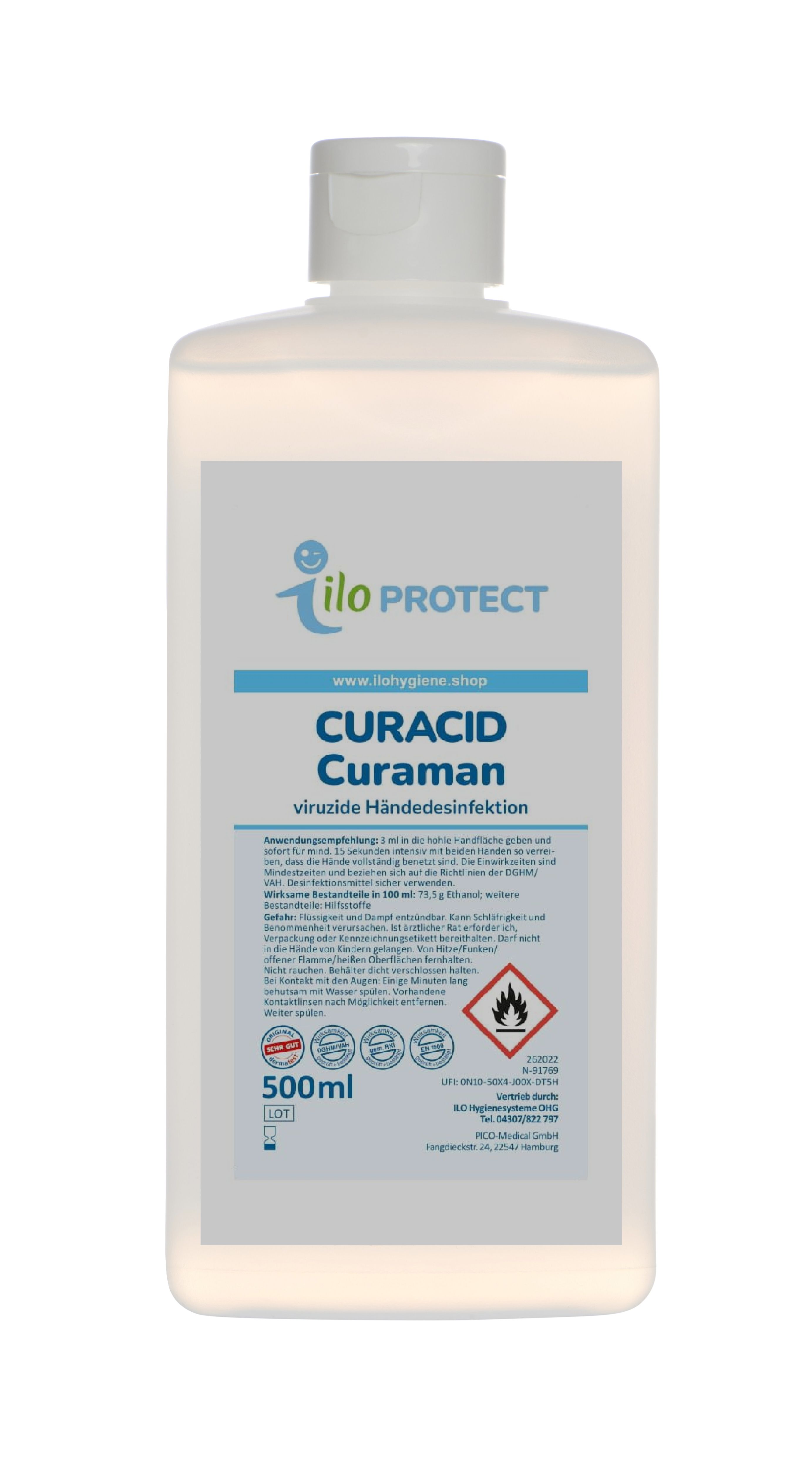 ILO Protect Curacid Curaman Händedesinfektionsmittel, 500 ml