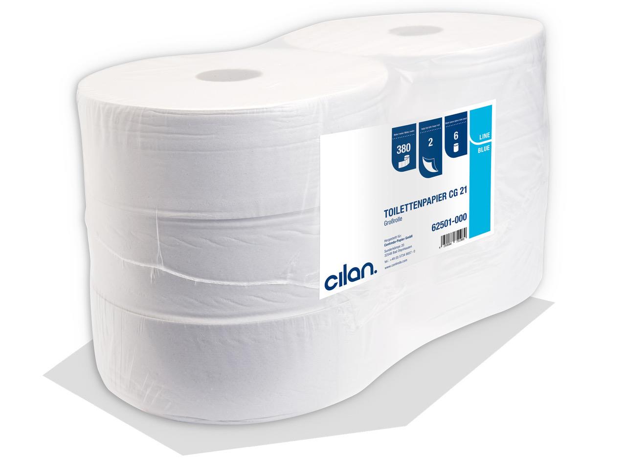 Cilan Toilettenpapier Tissue CG21, Blue Line, 2-lagig, Jumbo Hochweiß, 380 m, 6 Rollen