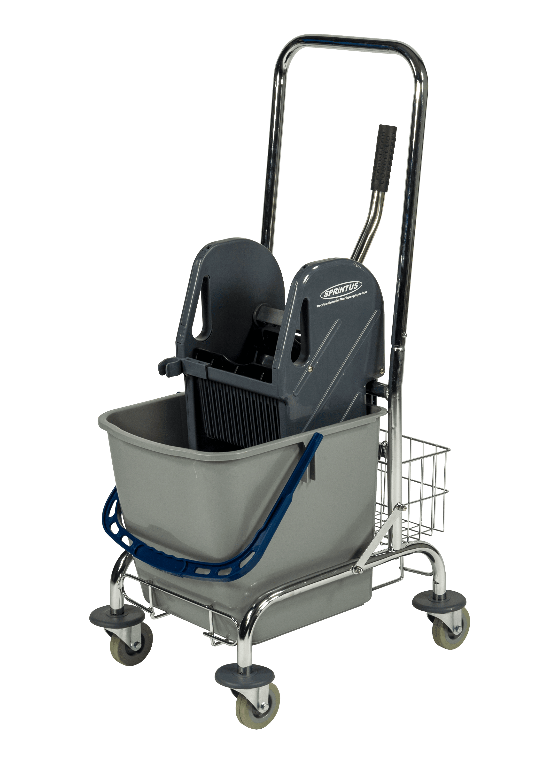 Einfachfahreimer 27 L mit verchromtem Gestell, Deichsel und Drahtkorb