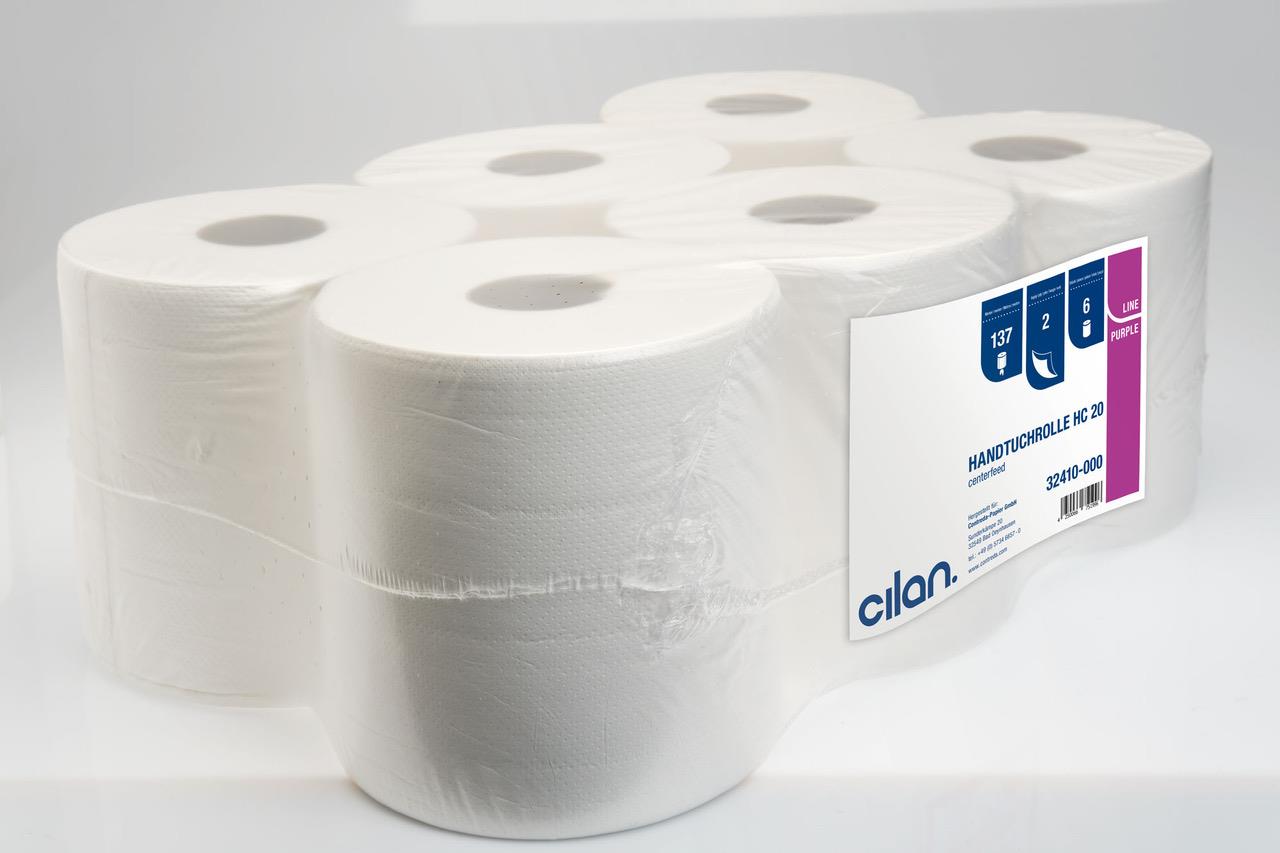 Cilan Handtuchrolle HC20,Centerfeed, Purple Line, Hochweiß, 6 Rollen