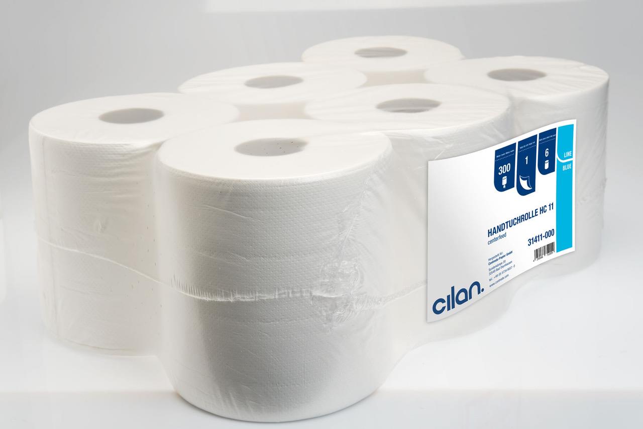 Cilan Handtuchrolle HC11, Centerfeed, Blue Line, 1-lagig, Hochweiß, 6 Rollen