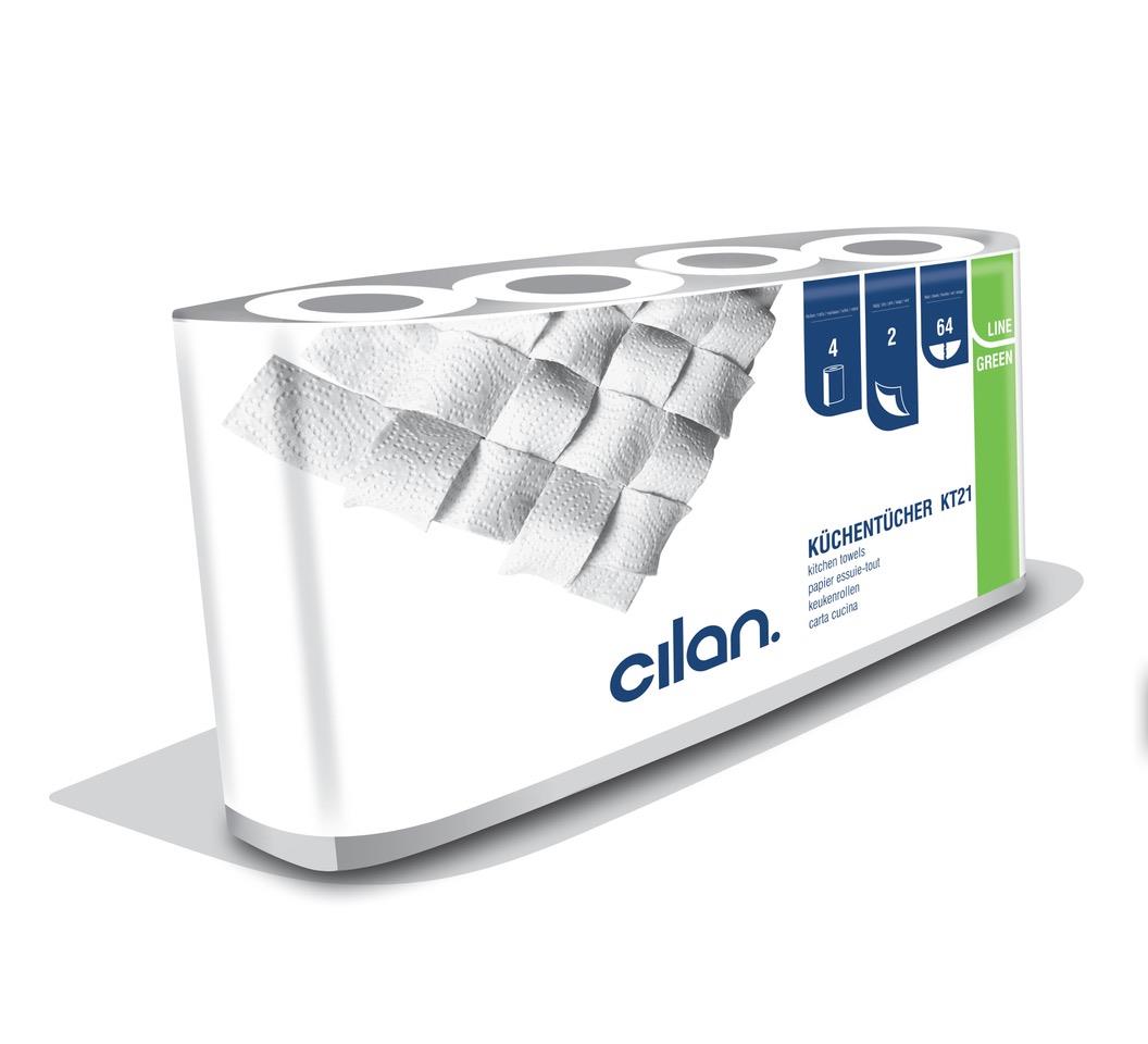 Cilan Küchenrolle KT21, Green Line, 2-lagig, Weiß, 64 Blatt, 32 Rollen