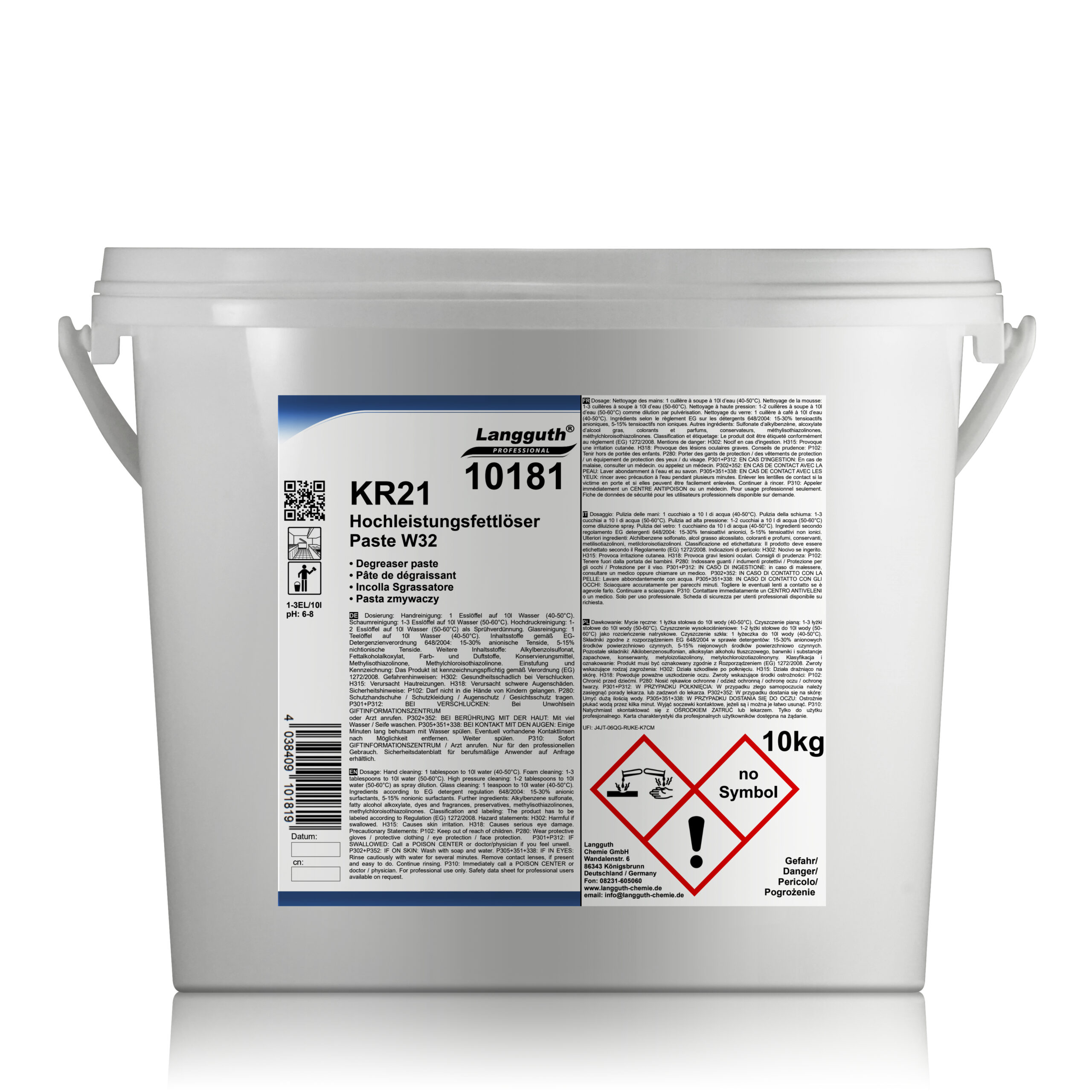 Langguth KR21 Hochleistungsfettlöser Paste W32, 10 kg