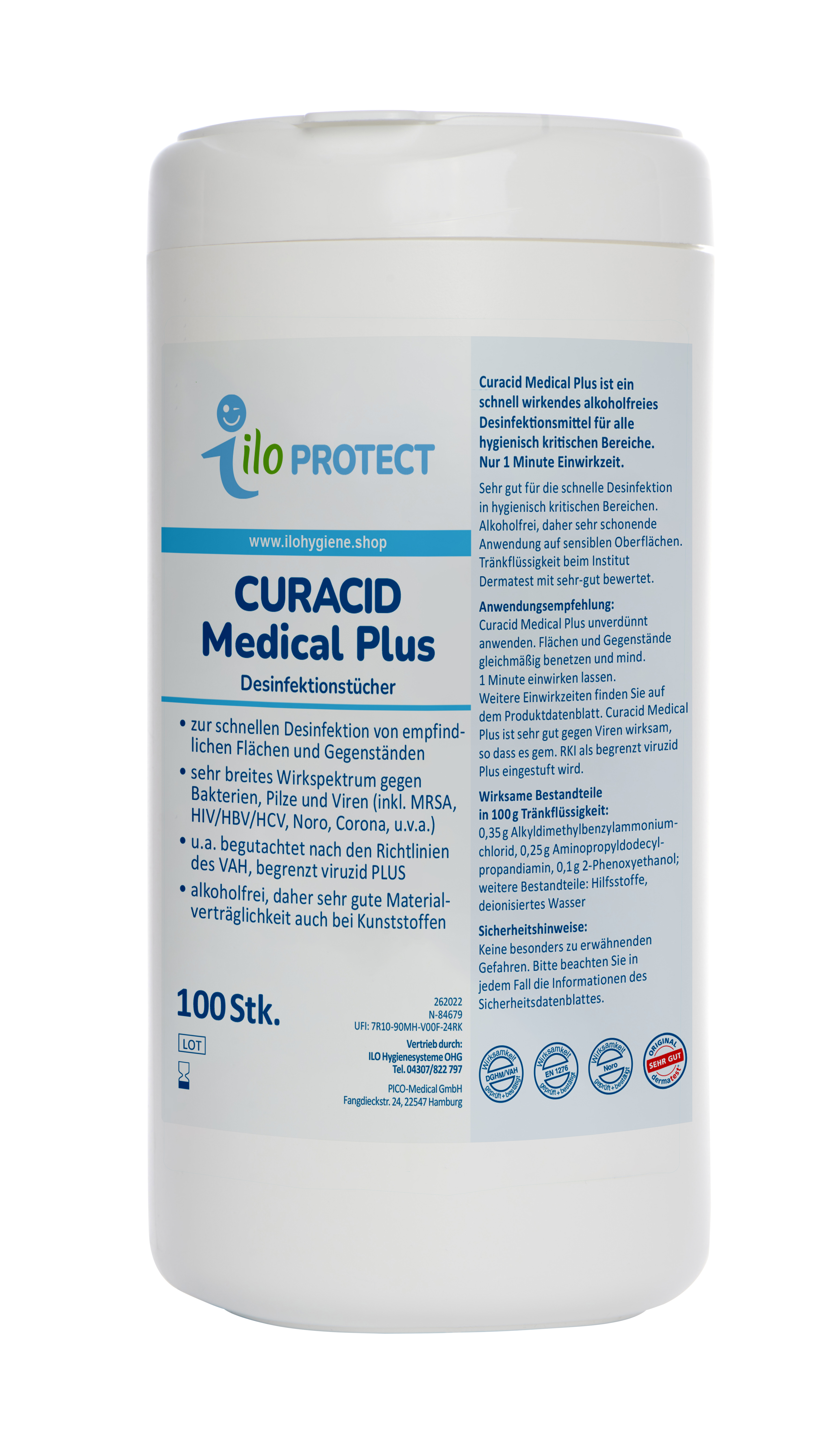 ILO Protect Curacid Medical Plus Desinfektionstücher, 100 Stk.