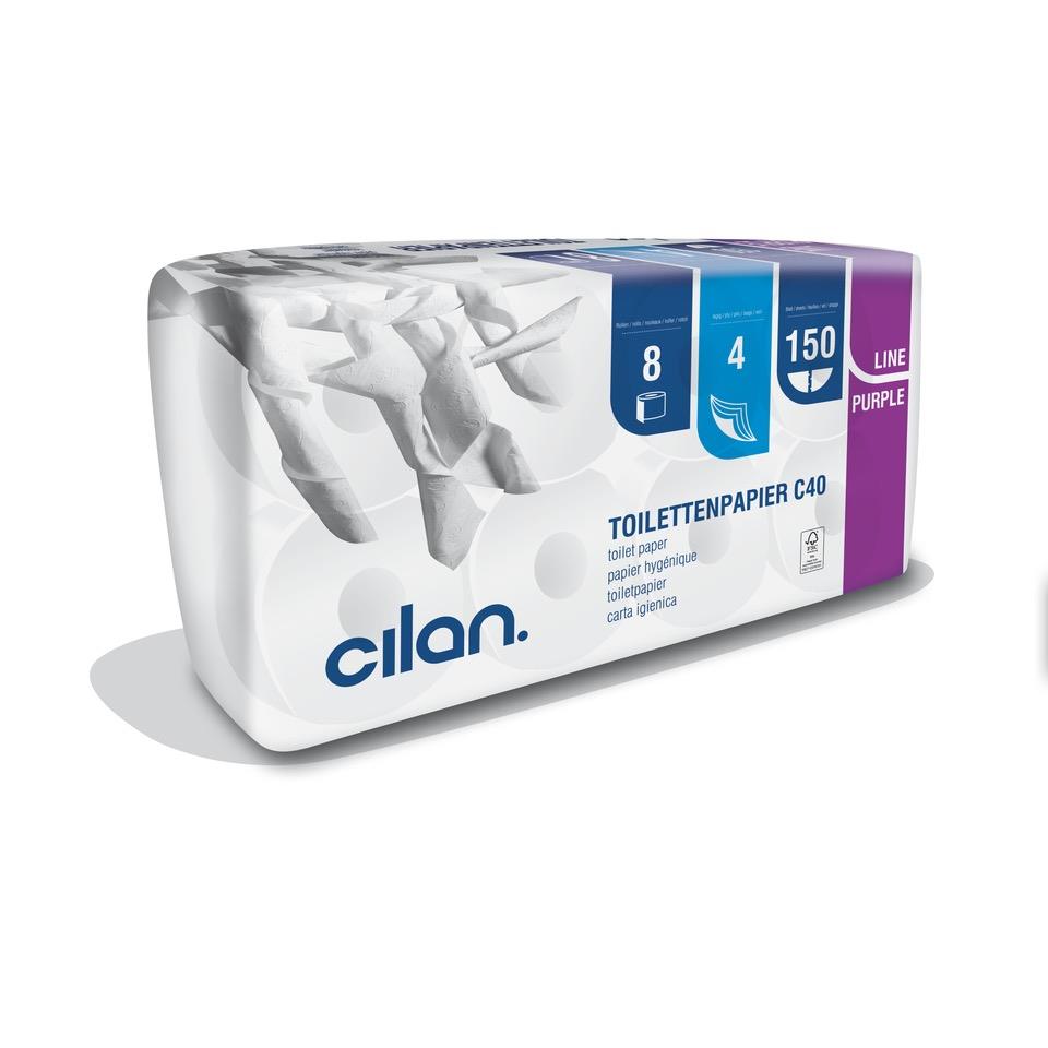 Cilan Toilettenpapier Tissue C40, Purple Line, 4-lagig, Hochweiß, 8x150 Blatt, 72 Rollen