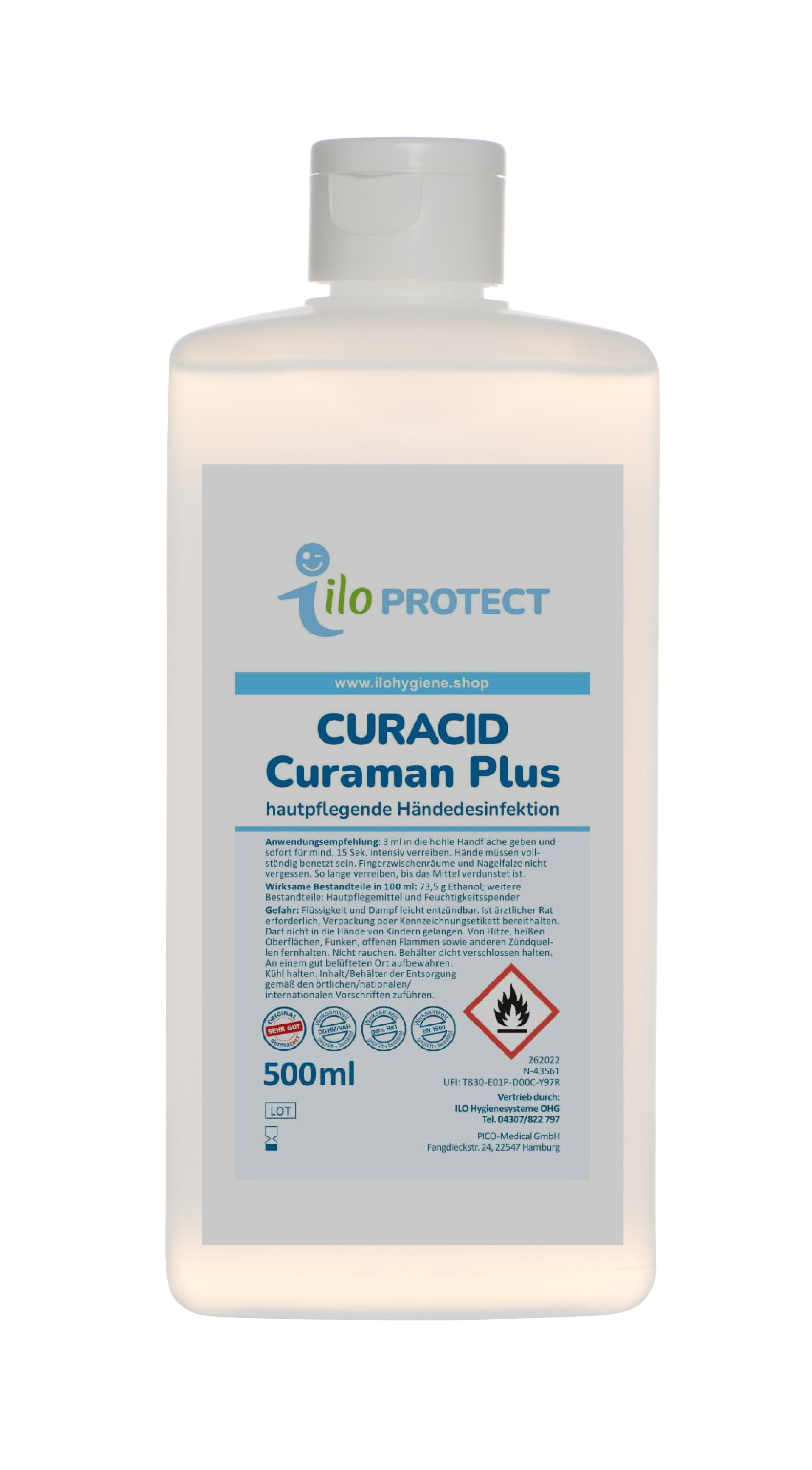 ILO Protect Curacid Curaman Plus Händedesinfektionsmittel, 500 ml