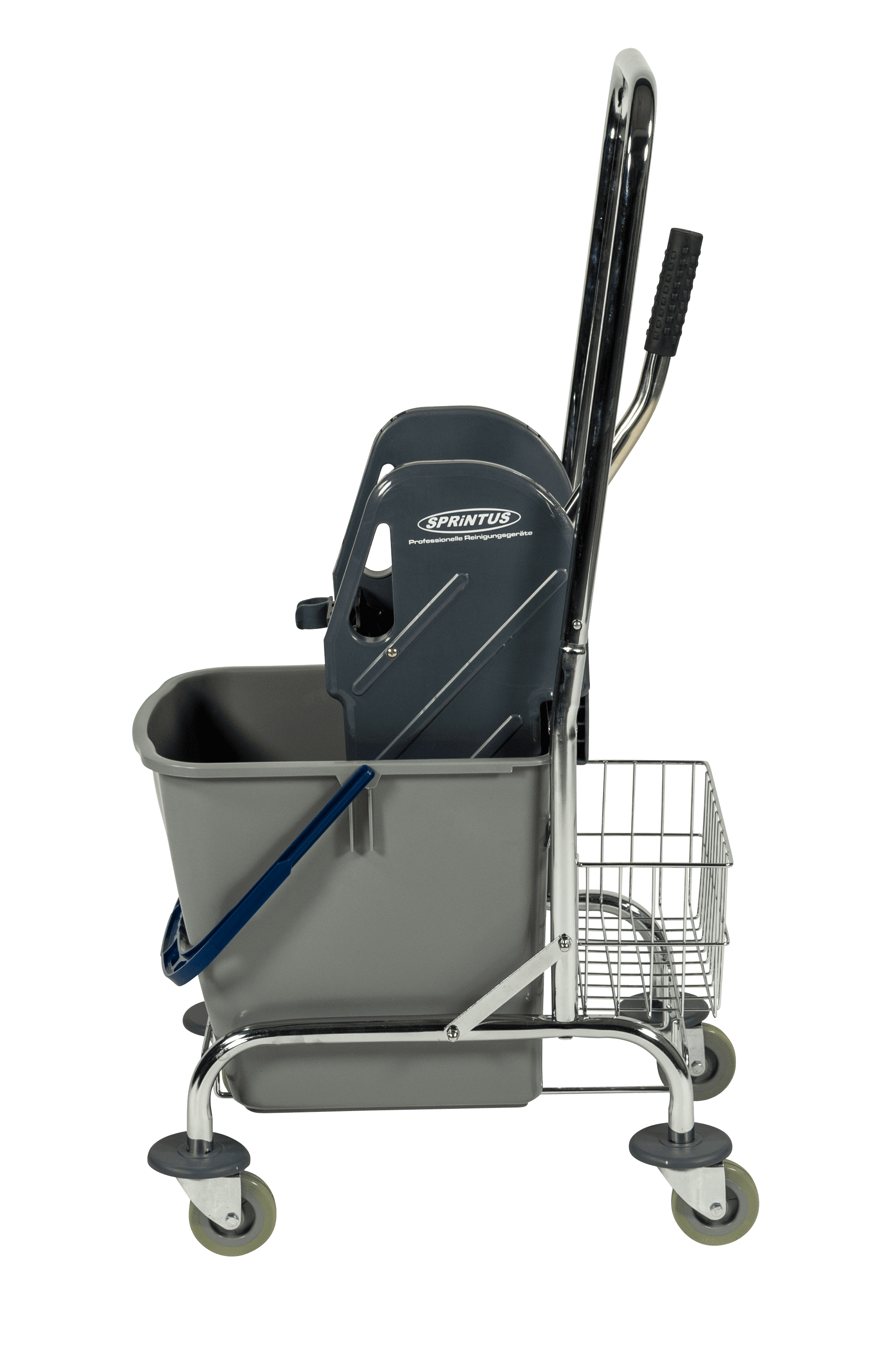 Einfachfahreimer 27 L mit verchromtem Gestell, Deichsel und Drahtkorb