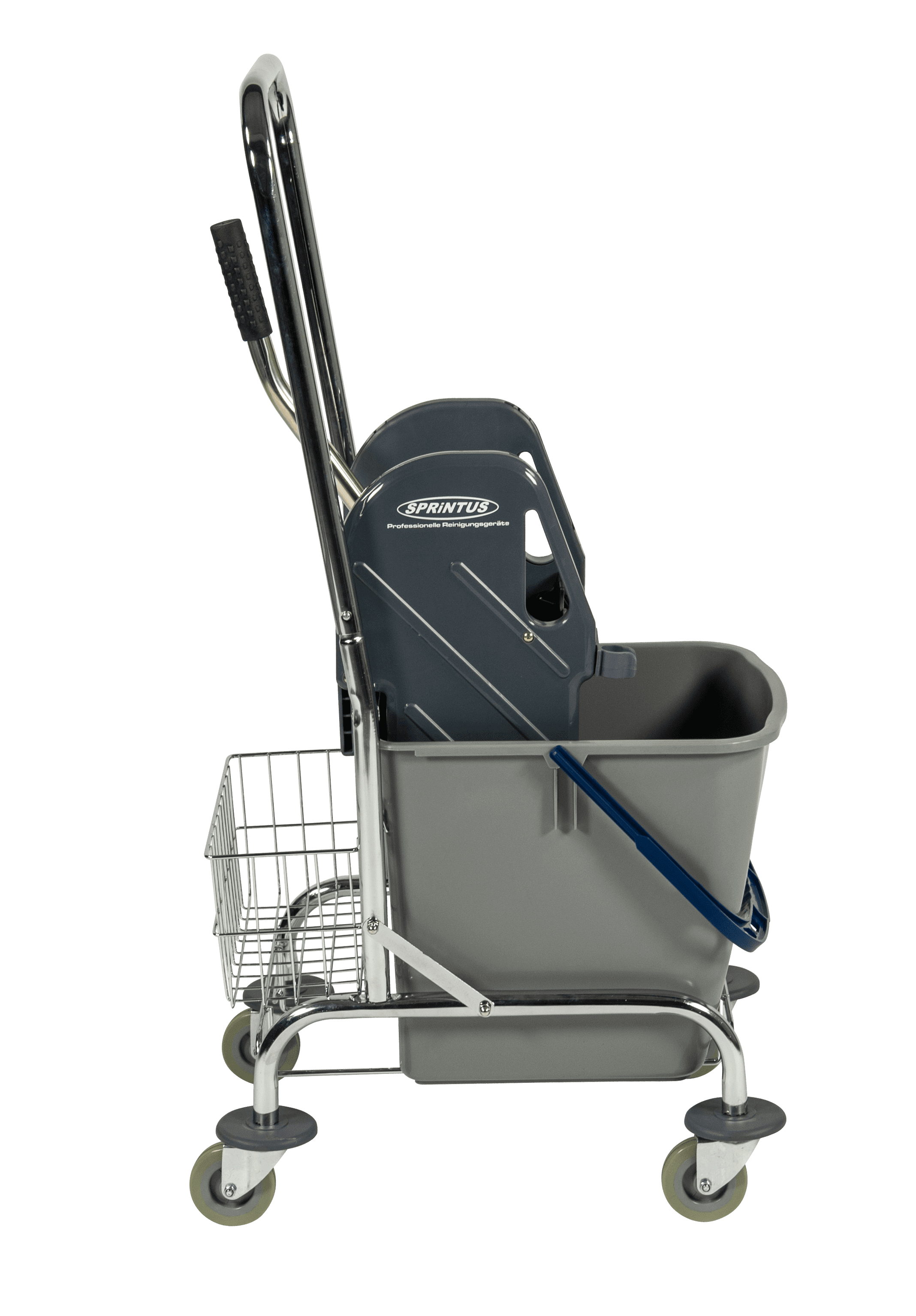 Einfachfahreimer 27 L mit verchromtem Gestell, Deichsel und Drahtkorb