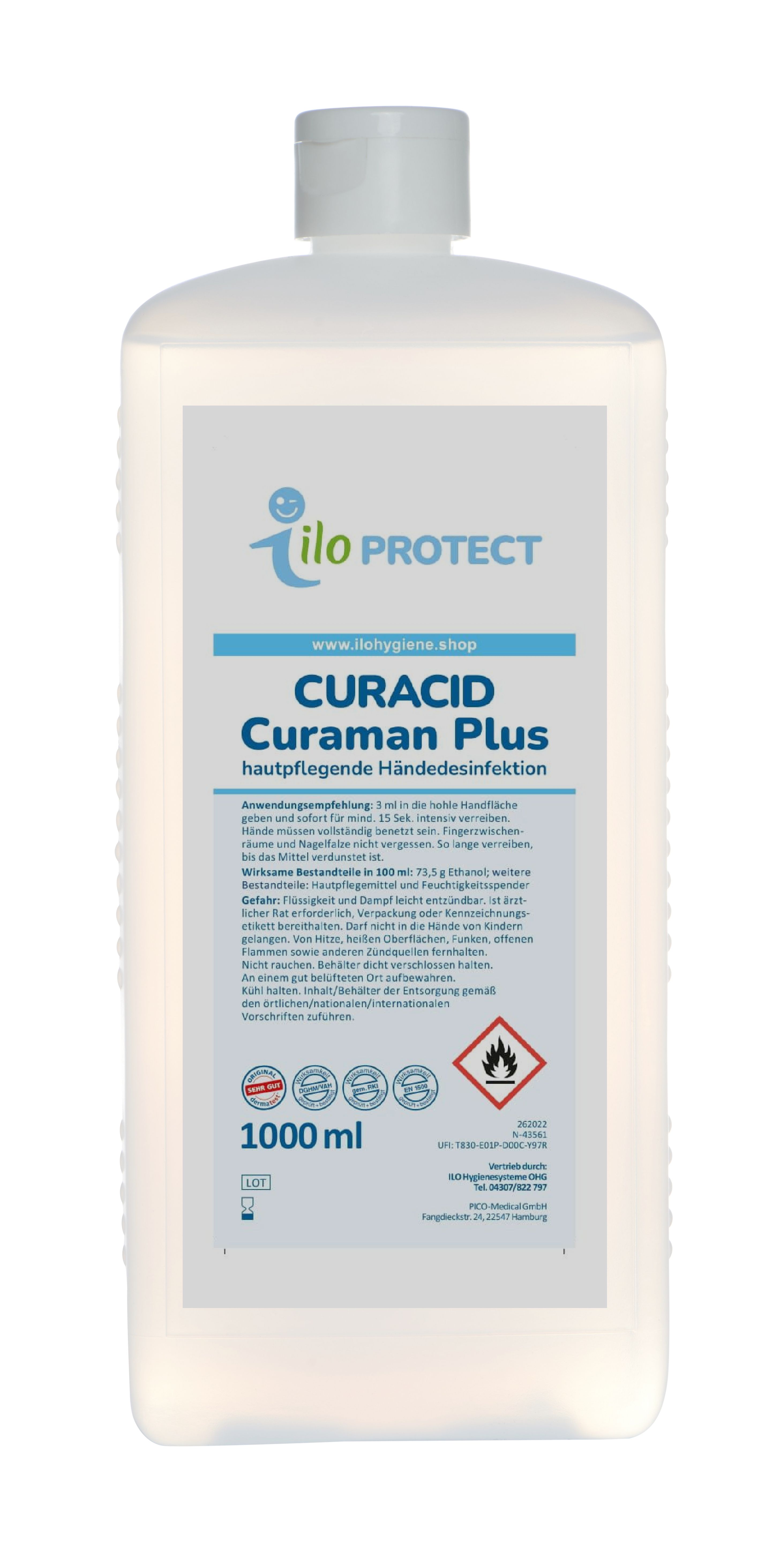 ILO Protect Curacid Curaman Plus Händedesinfektionsmittel, 1000 ml