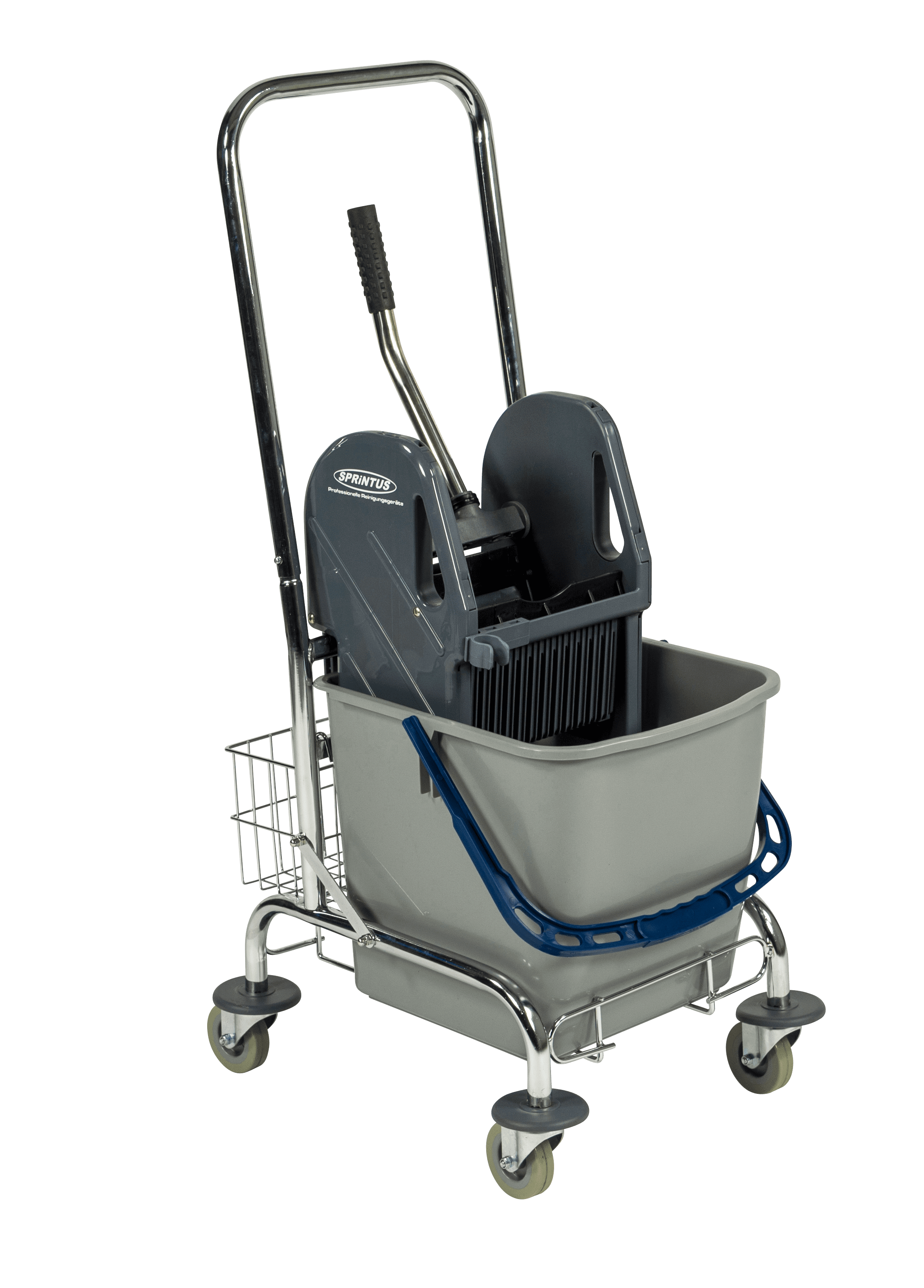 Einfachfahreimer 27 L mit verchromtem Gestell, Deichsel und Drahtkorb