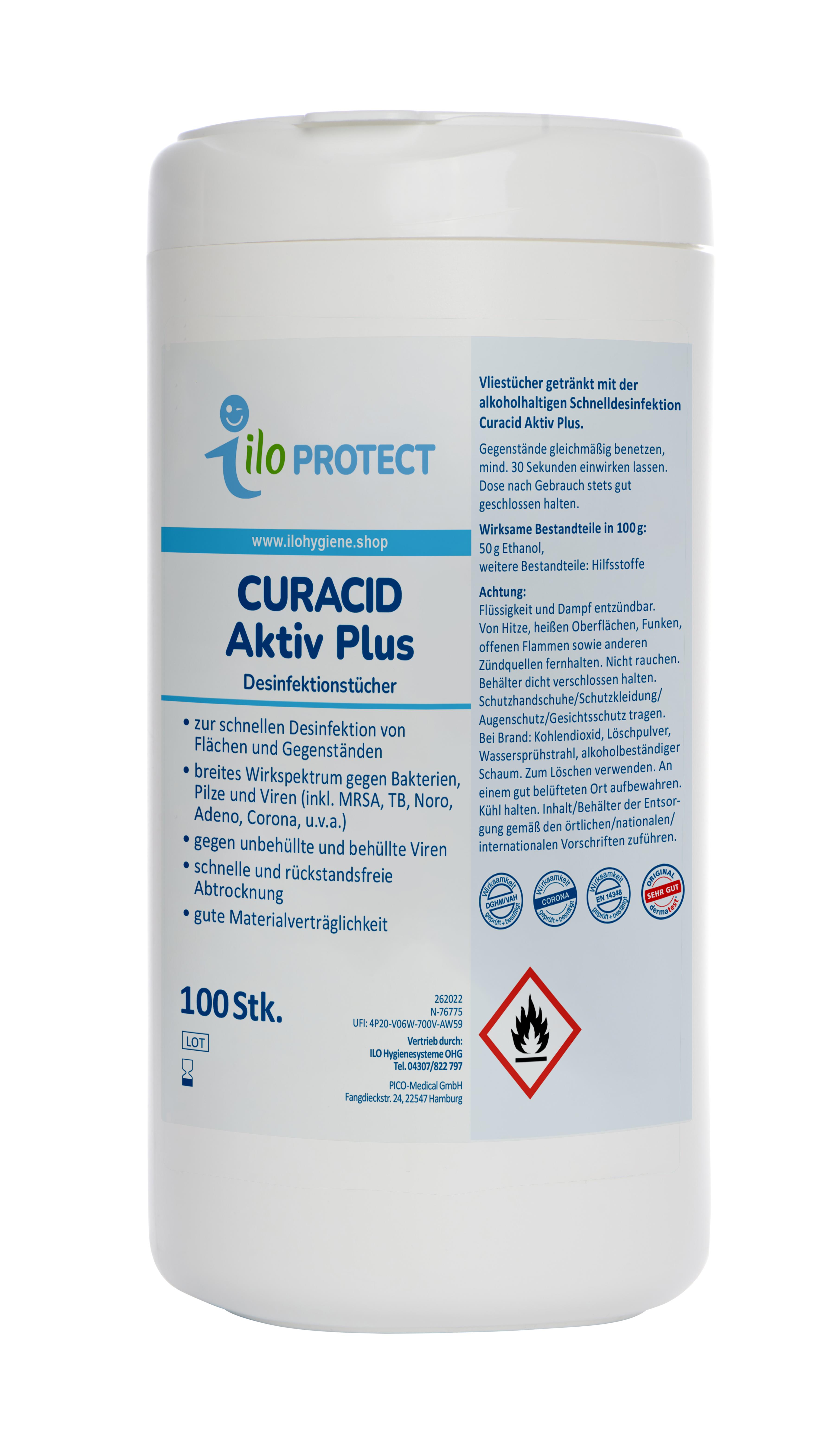 ILO Protect Curacid Aktiv Plus Desinfektionstücher, 100 Stk.