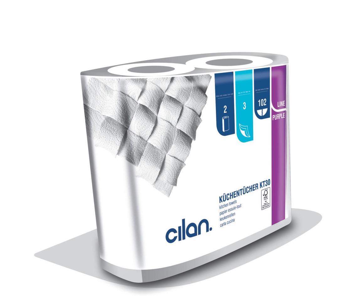Cilan Küchenrolle KT30, Purple Line, 3-lagig, Hochweiß, 102 Blatt, 30 Rollen