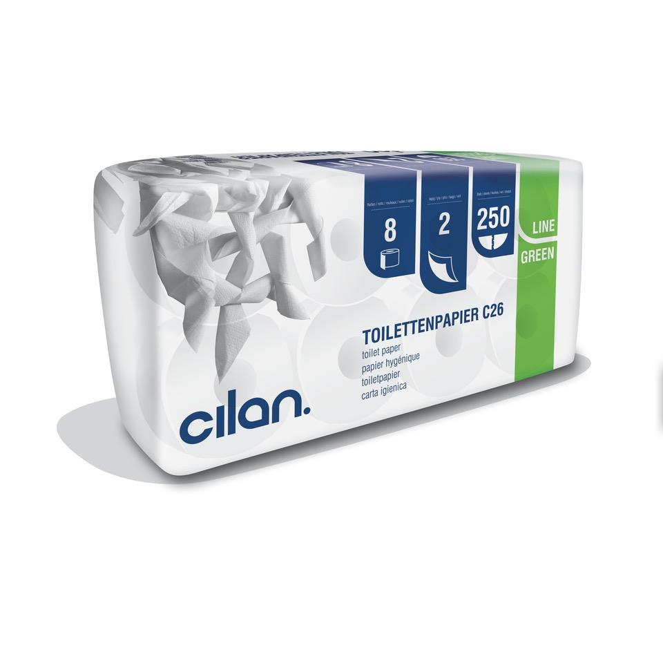 Cilan Toilettenpapier Tissue C26, Green Line 2-lagig, Weiß, 8x250 Blatt, 64 Rollen