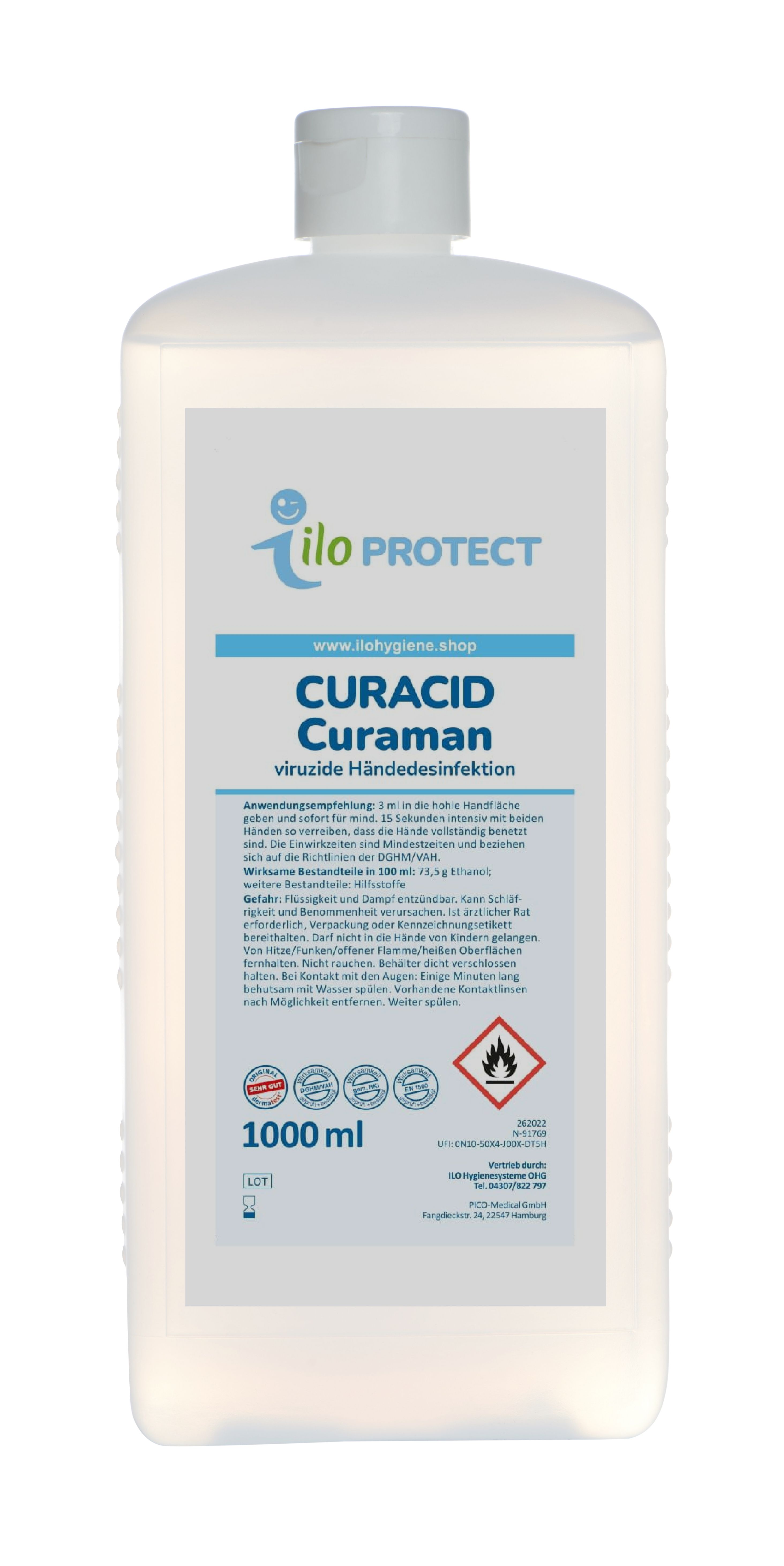 ILO Protect Curacid Curaman Händedesinfektionsmittel, 1000 ml