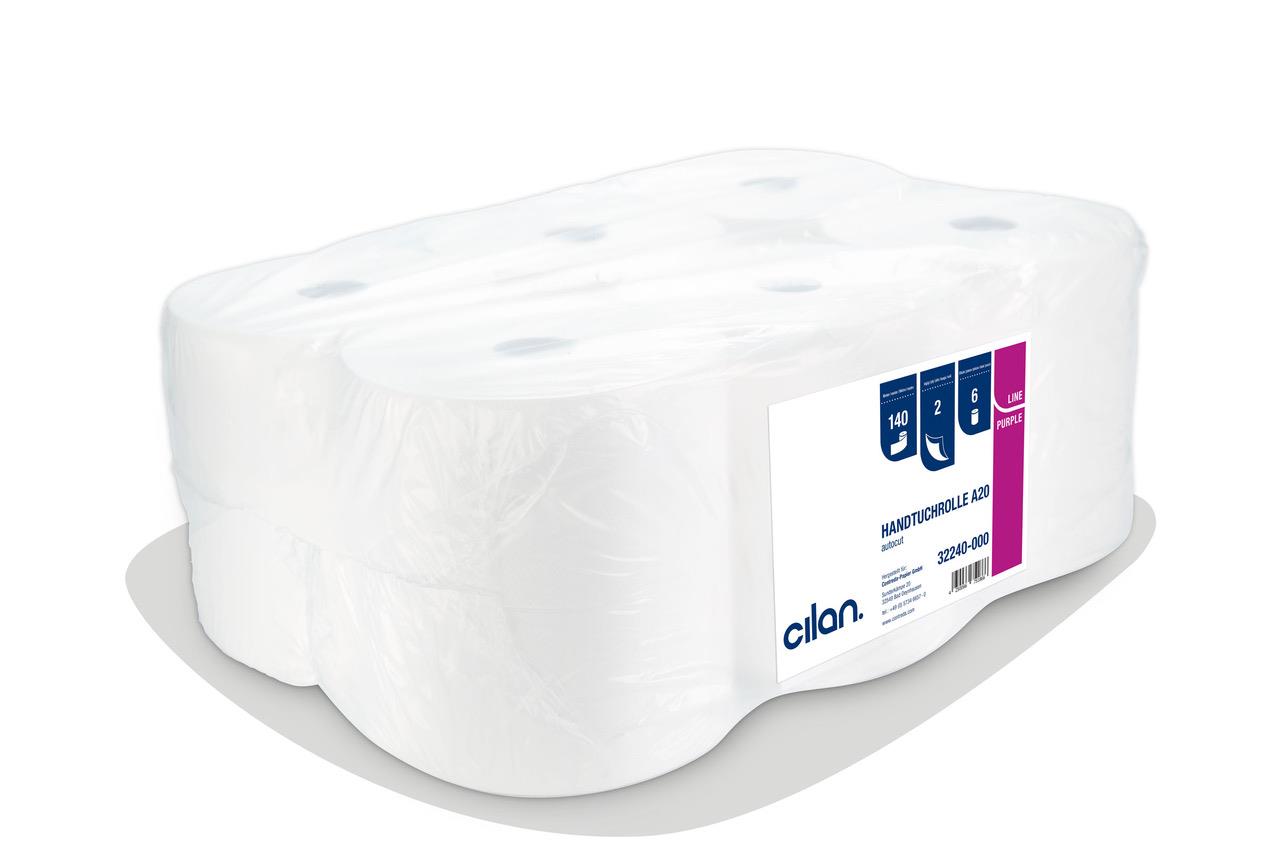 Cilan Handtuchrolle A20, Purple Line, Autocut, 2-lagig, Hochweiß, 6 Rollen